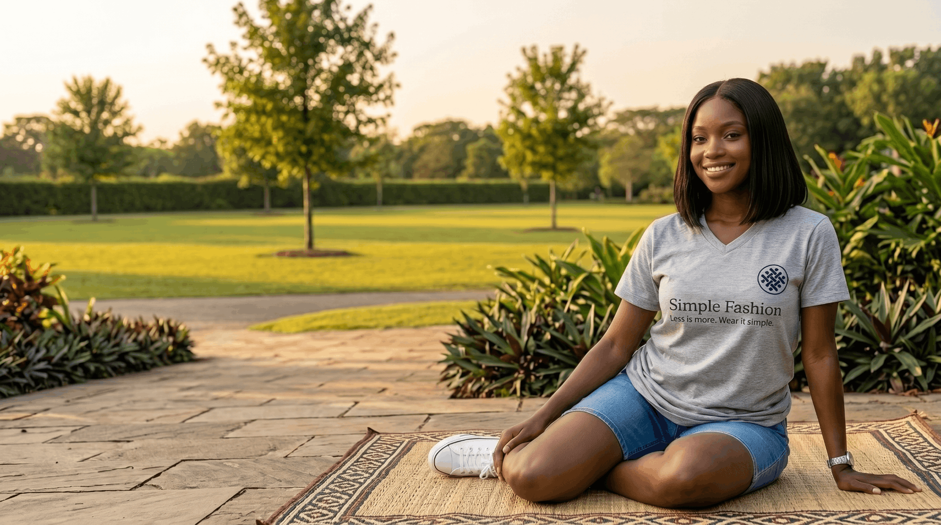 Model wearing a Simple Fashion v-neck t-shirt